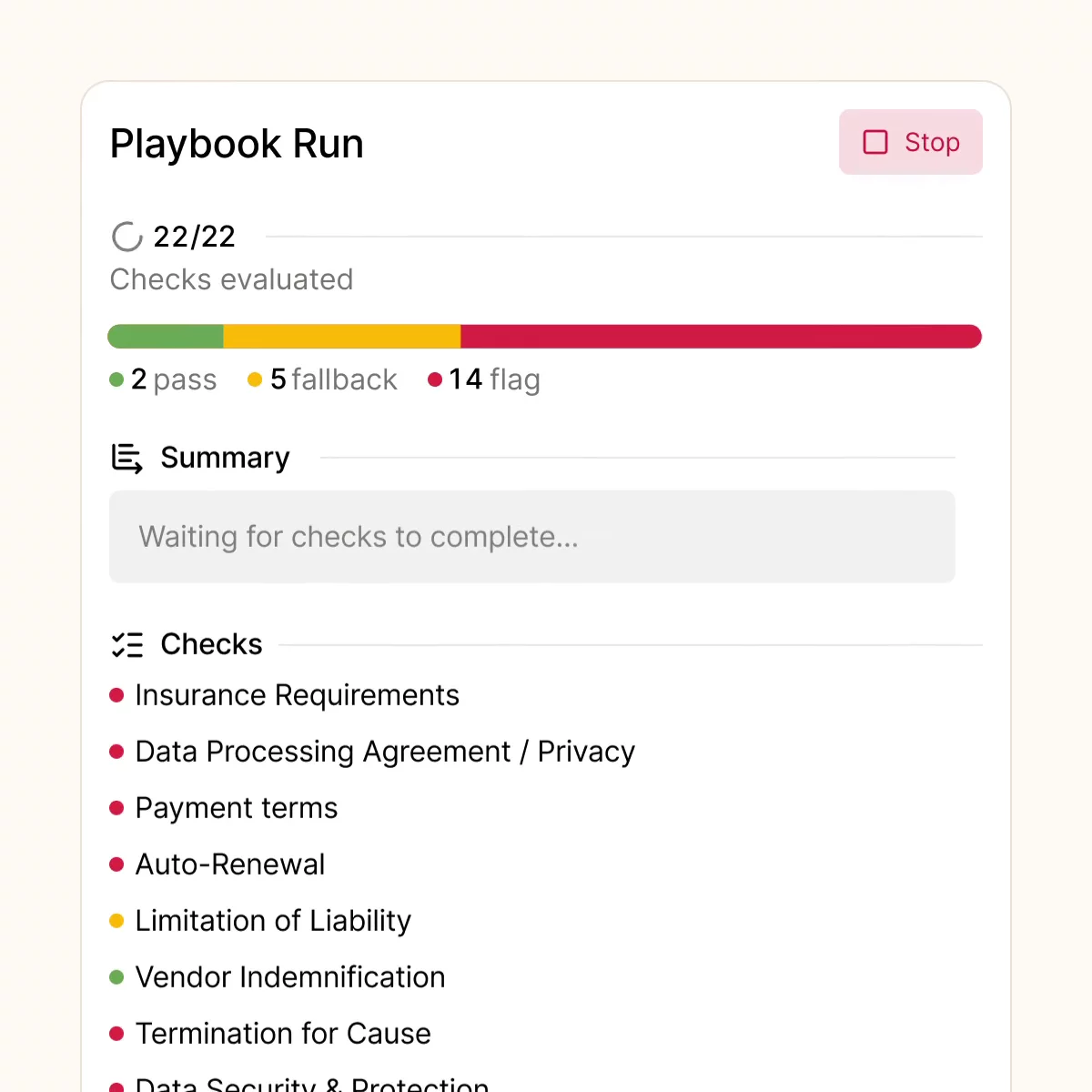 Demo of a Playbook applying defined legal standards to a contract review