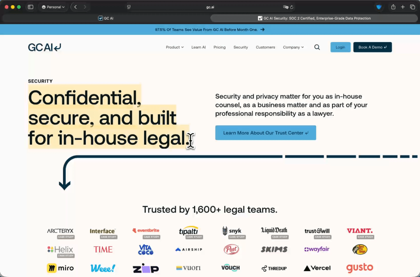 The GC AI security page, trusted by 2,200+ legal teams